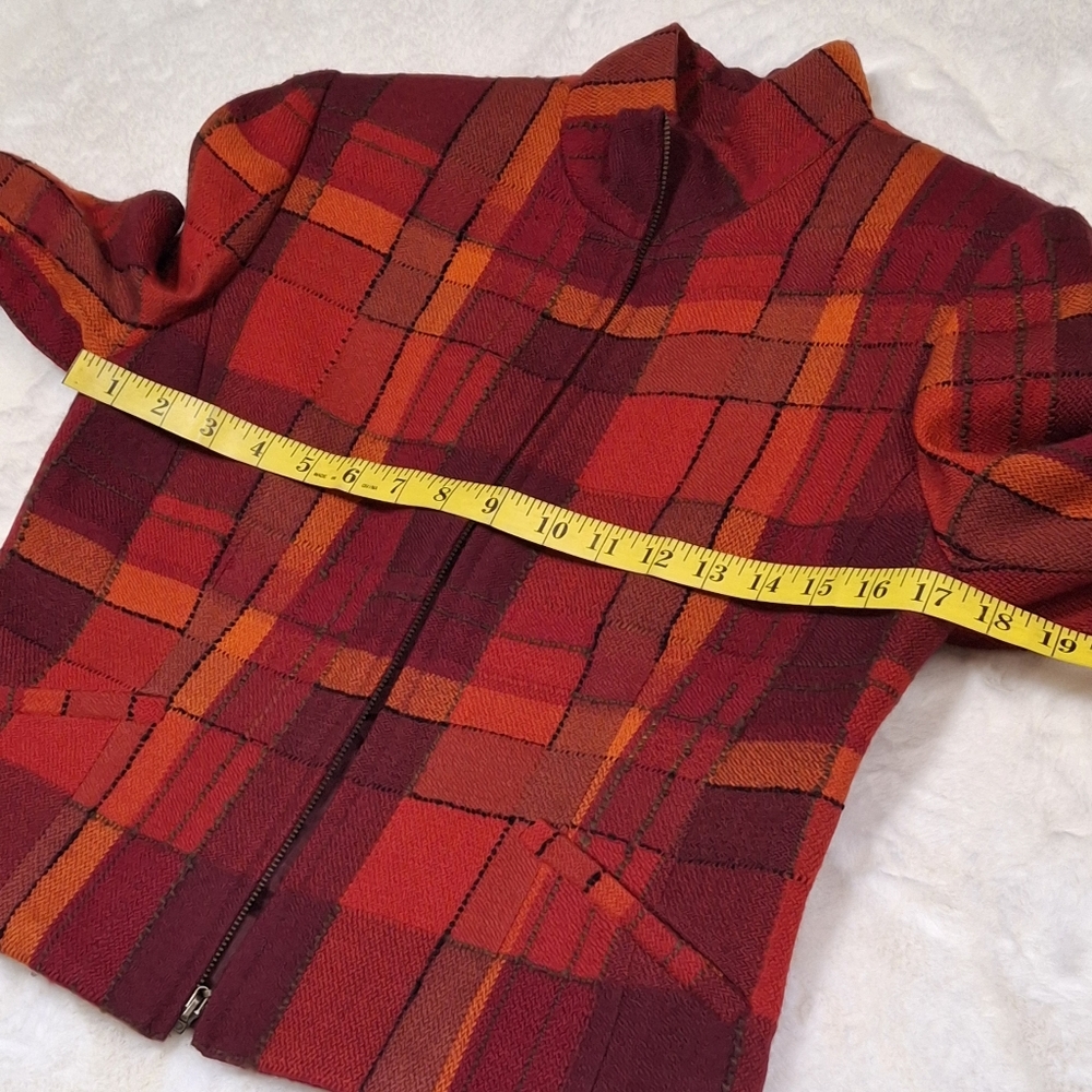 Vintage Carlisle Plaid Red Orange Cropped Long Sleeve Wool Jacket Women Size 2 - Picture 12 of 16